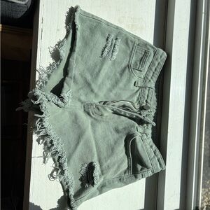 SHEIN Green Jean Shorts Distressed Cut-Off Style